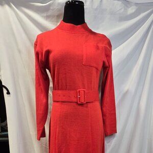 Vintage Outlander Petite Dress Red Size Medium Matching Belt Wool Acrylic Pocket